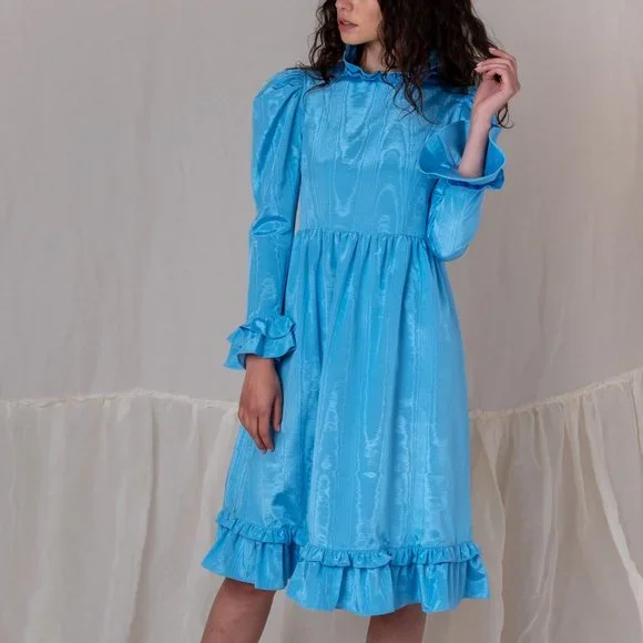 Batsheva Prairie Dress in Blue Moire - Picture 3 of 3
